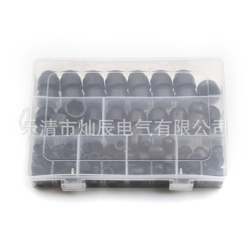 Cross-border 145pcs steel bar protective cap black rubber hexagonal nut cover box M4-M12 bolt cover