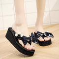 Shine jiao 2025 new summer 6cm flip-flops - handmade, bow-embellished beach flip-flops for seaside vacations