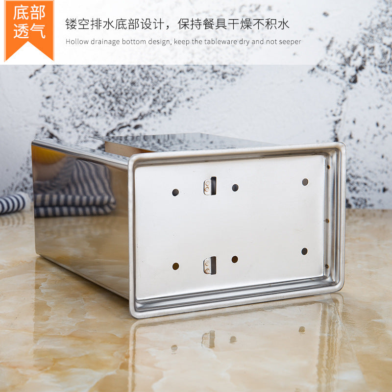 Stainless steel restaurant thickened chopstick barrel square restaurant chopstick cage chopstick spoon compartment kitchen storage box rack