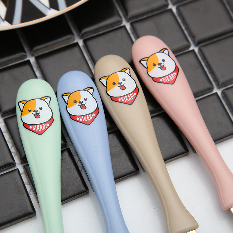 Island Qi 304 Stainless Steel Children's Tableware Baby Creative Cartoon Spoon Set Student PP Handle Fork and Spoon Box
