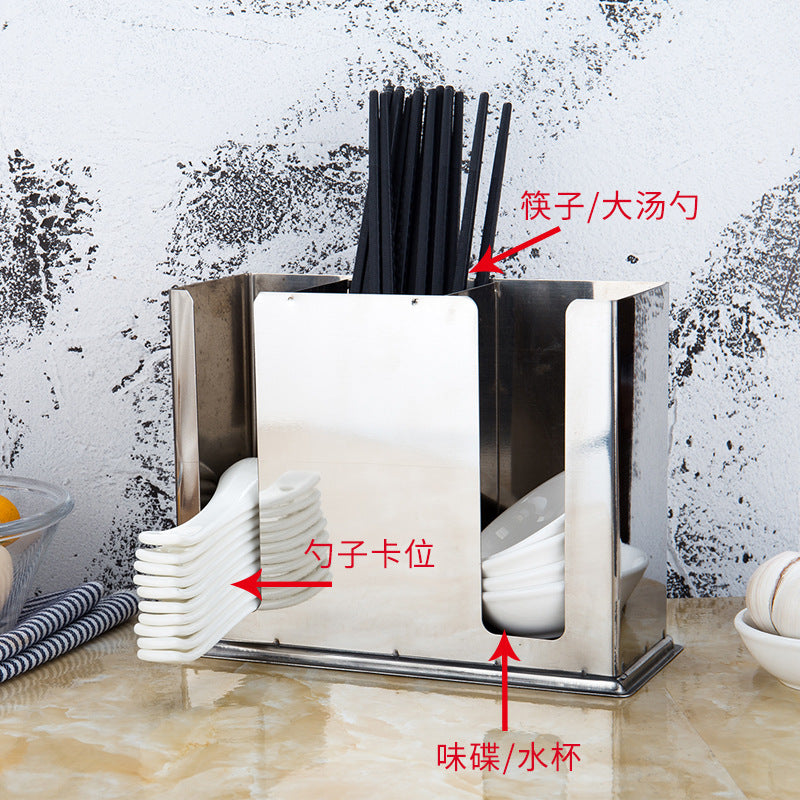 Stainless steel restaurant thickened chopstick barrel square restaurant chopstick cage chopstick spoon compartment kitchen storage box rack