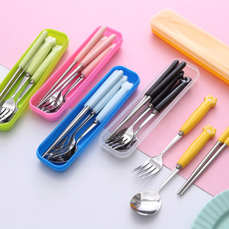 Spoon and chopsticks travel set - adult portable cutlery 3-piece set - creative stainless steel fork, spoon with storage case