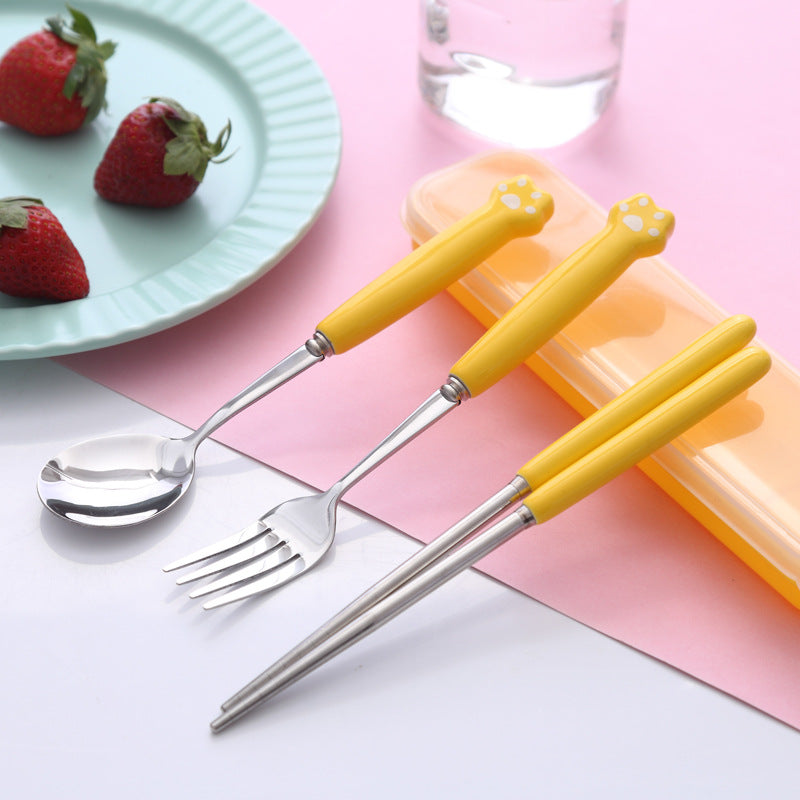 Spoon and chopsticks travel set - adult portable cutlery 3-piece set - creative stainless steel fork, spoon with storage case