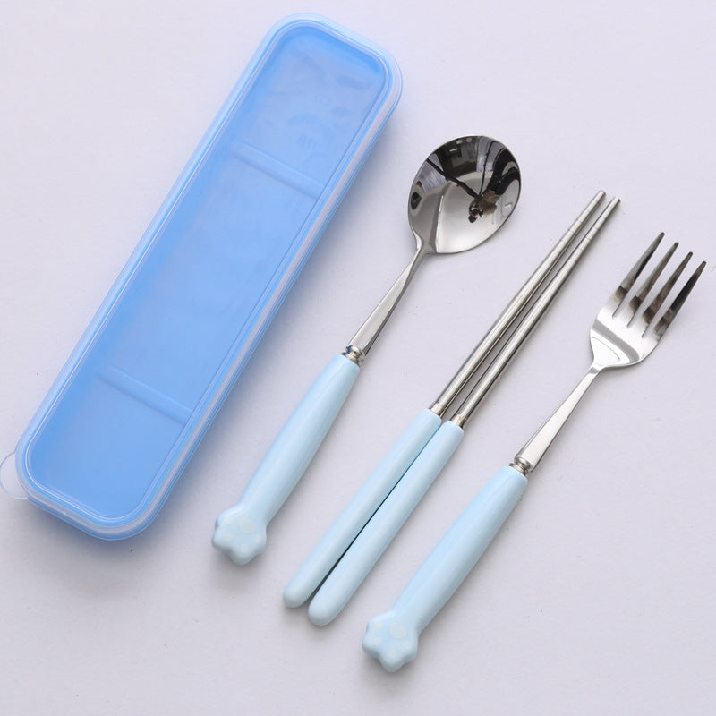 Spoon and chopsticks travel set - adult portable cutlery 3-piece set - creative stainless steel fork, spoon with storage case