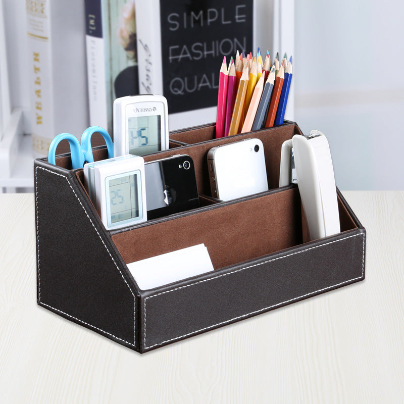 Office Desktop Stationery Box Multifunctional Leather Home Furnishing Remote Control Box Creative PU Grid Sundries Storage Box Spot
