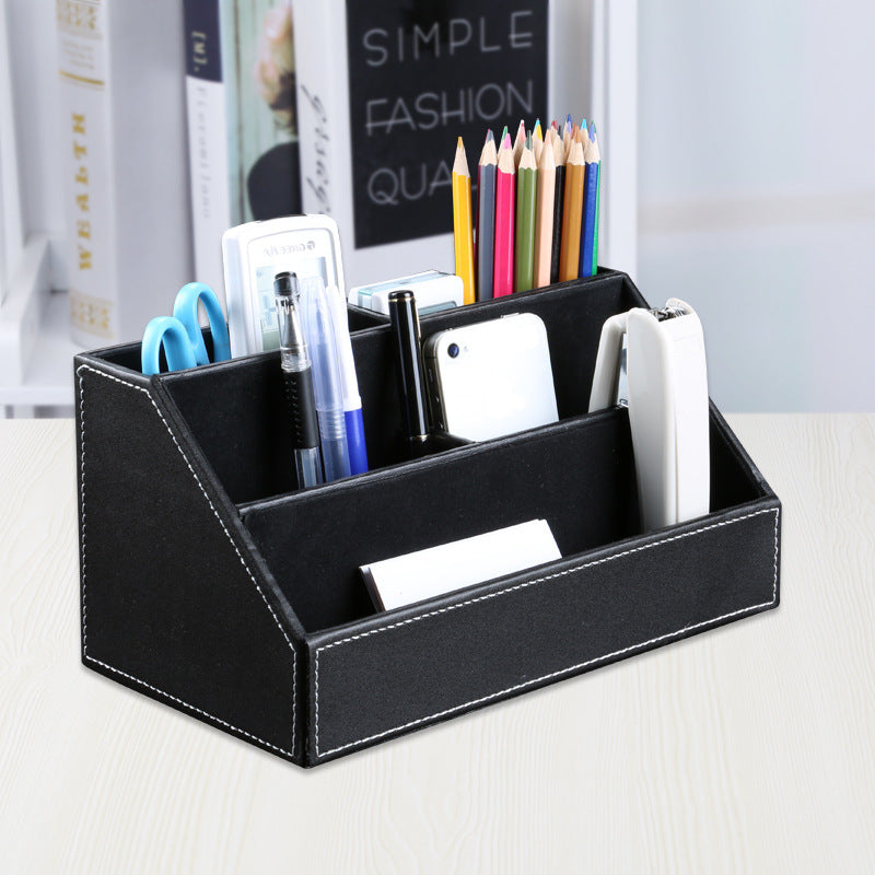 Office Desktop Stationery Box Multifunctional Leather Home Furnishing Remote Control Box Creative PU Grid Sundries Storage Box Spot