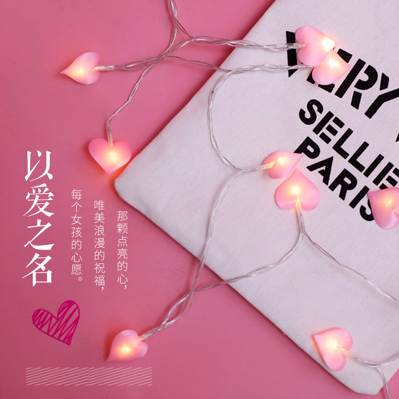 LED pink love light string girl heart room decoration flashing light soft sister dormitory peach heart fabric prop small lantern