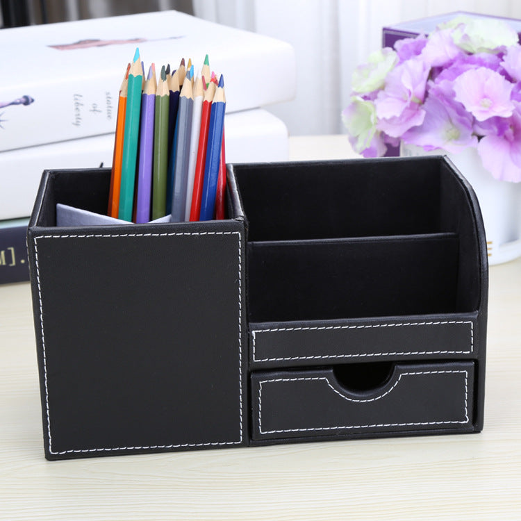 Business Office Pen Holder Modern Simple Office Storage Box Multifunctional Desktop Stationery Leather Storage Rack