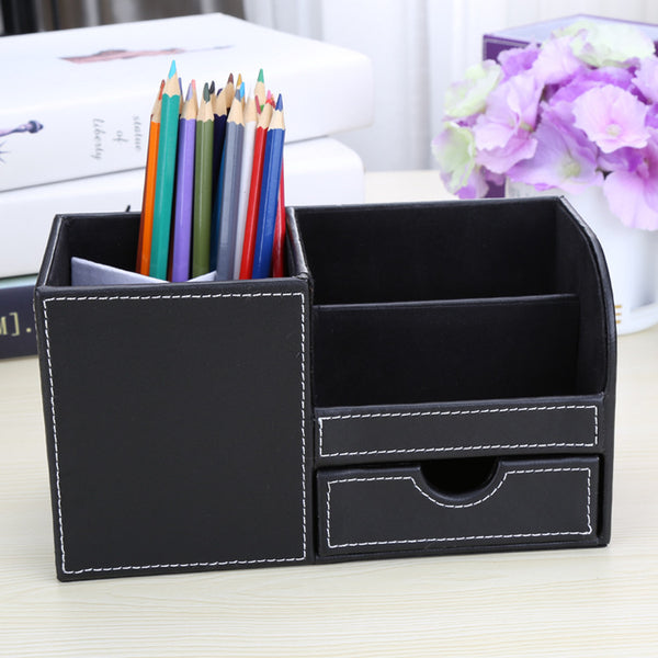 Modern Simple Drawer Storage Box Multifunctional Storage Rack Desktop Office Stationery Leather Pen Holder Wholesale