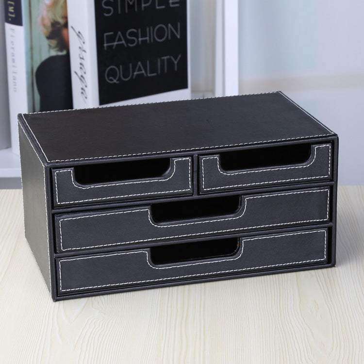 Small four draw file cabinet Multifunctional office desktop Bill voucher storage cabinet Leather creative small items storage box