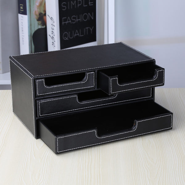 Small four draw file cabinet Multifunctional office desktop Bill voucher storage cabinet Leather creative small items storage box