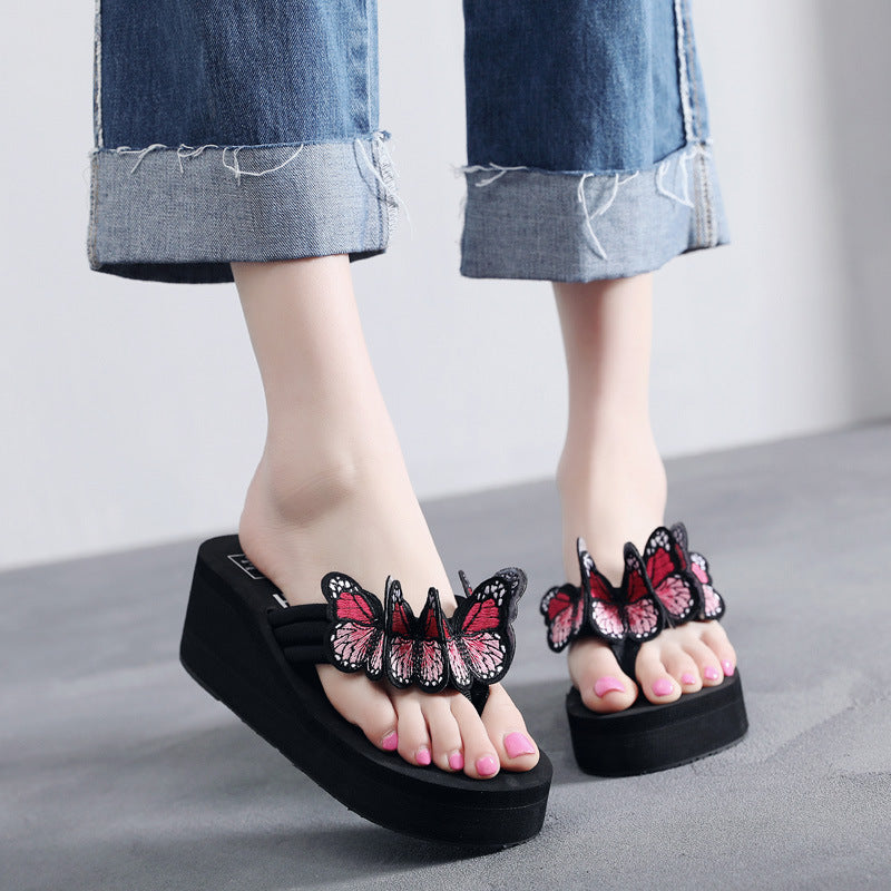 Shanjiao 2026new arrival 6cm beach flip flops hand-sewn embroideredcutefashionbows summer slippers
