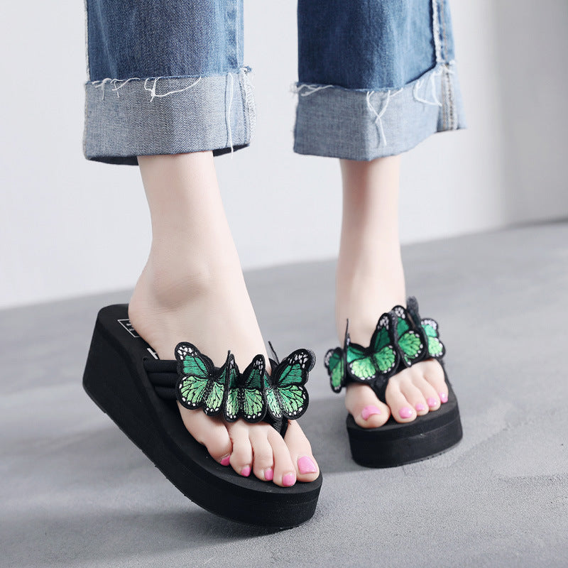 Shanjiao 2026new arrival 6cm beach flip flops hand-sewn embroideredcutefashionbows summer slippers