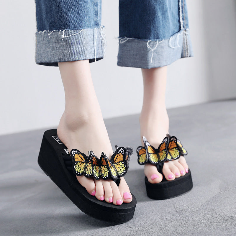 Shanjiao 2026new arrival 6cm beach flip flops hand-sewn embroideredcutefashionbows summer slippers