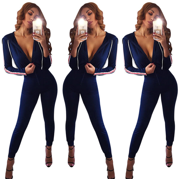 K8516 European and American sexy side personalized color bar deep V cardigan one-piece