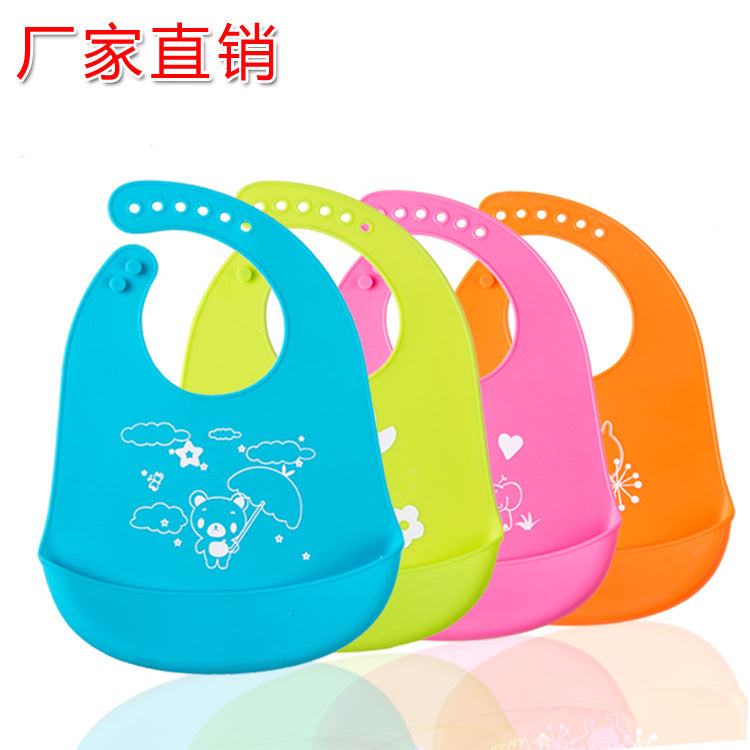 Children's silicone bib baby waterproof rice pocket children's printing solid color bib baby rice pocket anti-dirty saliva pocket