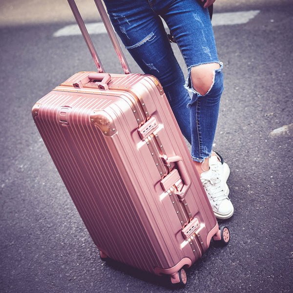 trolley case universal wheel 24-inch aluminum frame leather case suitcase women's suitcase 26-inch bag hard case retro boarding case 20