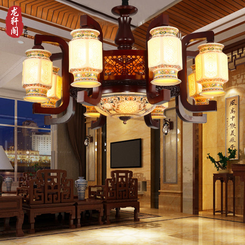 Chinese chandelier ceramic solid wood living room light dining room antique classic Chinese lighting Chinese style antique bedroom lighting
