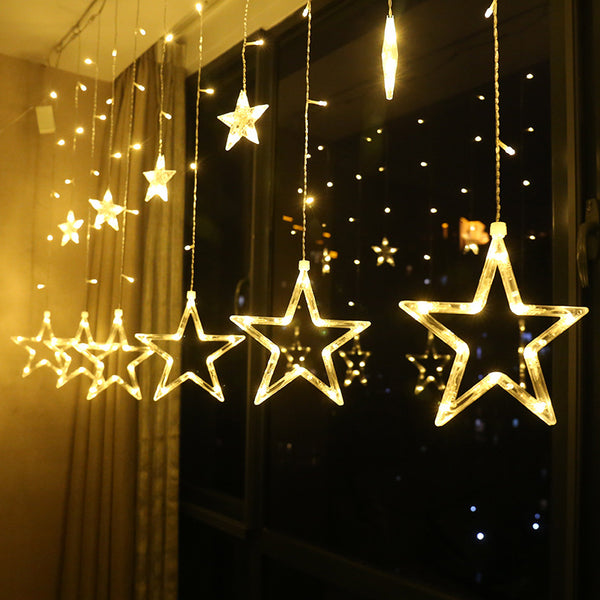 LED star string christmas lights holiday lights neon lights string lights pentagram curtain lights room ins decoration