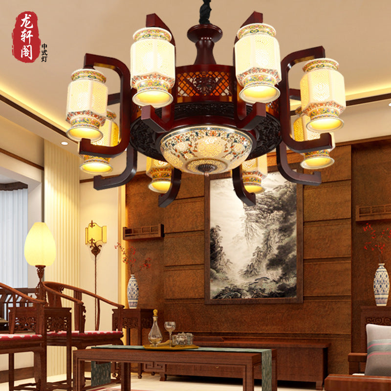 Chinese chandelier ceramic solid wood living room light dining room antique classic Chinese lighting Chinese style antique bedroom lighting