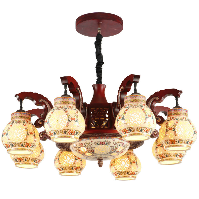Chinese chandelier ceramic solid wood living room lamp dining room lamp Chinese lamp imitation classical Chinese style hotel hall lighting