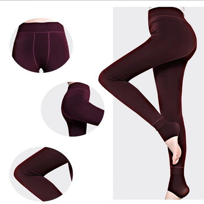 Fall and winter 200g pearl velvet pure color seamless foot-stepping heattechall-in-one pants fleece-linedthickened bottom pants outwear women