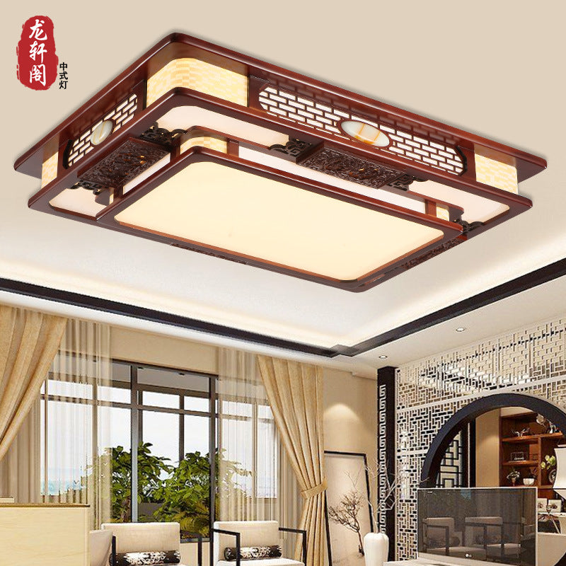Chinese solid wood ceiling lamp rectangular Chinese style living room lamp antique Chinese lighting bedroom dining room study lighting