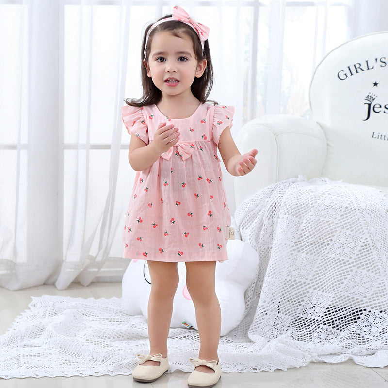 Girls' summer korean style pure cotton short-sleeve letter print dress, baby dress, cute infant dress, three-piece girls' outfit