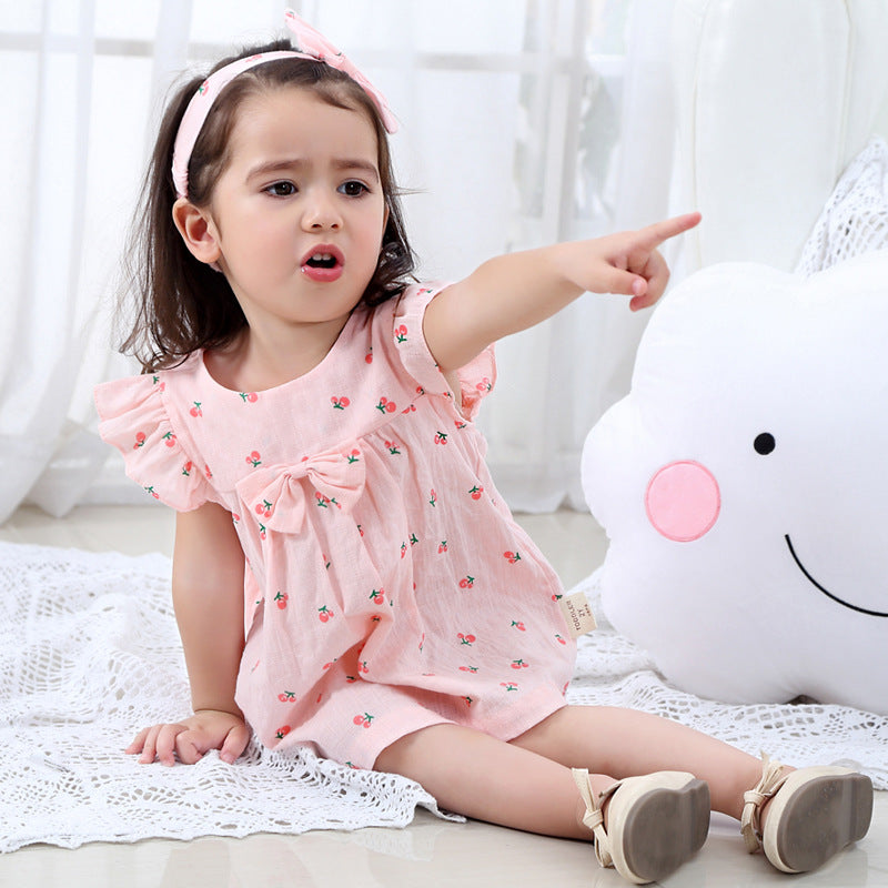 Girls' summer korean style pure cotton short-sleeve letter print dress, baby dress, cute infant dress, three-piece girls' outfit