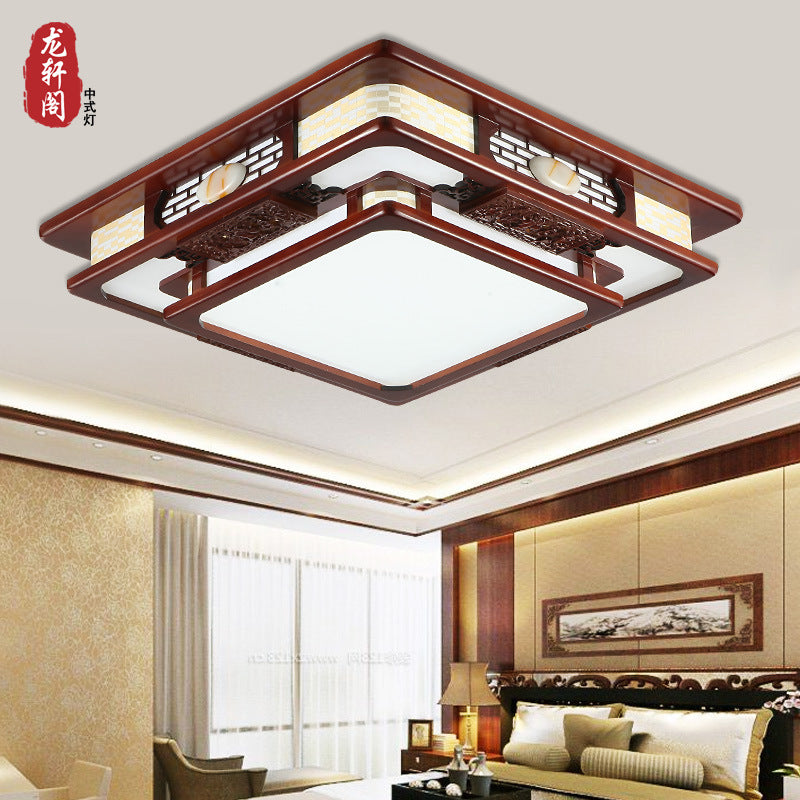 Chinese solid wood ceiling lamp rectangular Chinese style living room lamp antique Chinese lighting bedroom dining room study lighting