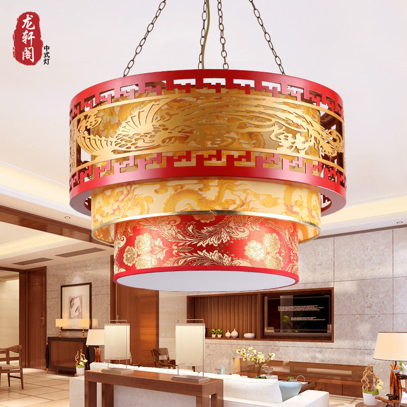 Classical Chinese chandelier antique teahouse hotel sheepskin lamp engineering lamp antique solid wood chandelier dragon and phoenix blessing lighting