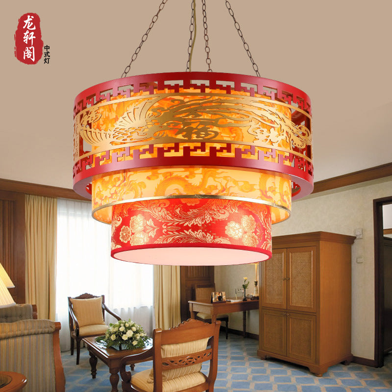 Classical Chinese chandelier antique teahouse hotel sheepskin lamp engineering lamp antique solid wood chandelier dragon and phoenix blessing lighting