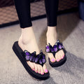 Women's summer fashion slippers - mid-heel, non-slip, embroidered bow, handmade summer flip-flops