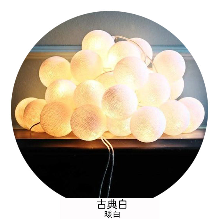 Handmade cotton thread ball ambient light string light battery box led colorful light string festival room decorative light outdoor ball light