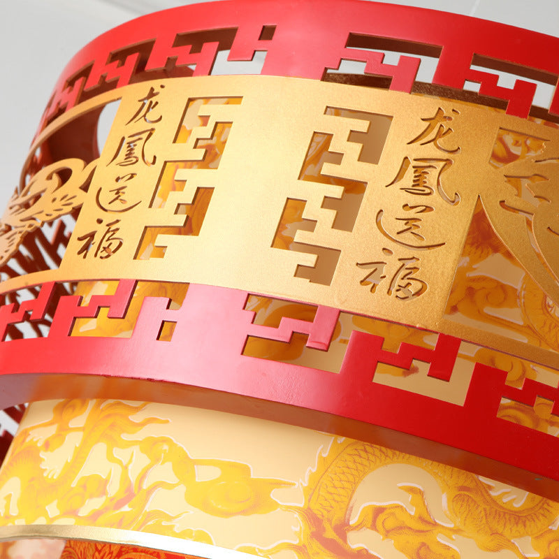 Classical Chinese chandelier antique teahouse hotel sheepskin lamp engineering lamp antique solid wood chandelier dragon and phoenix blessing lighting