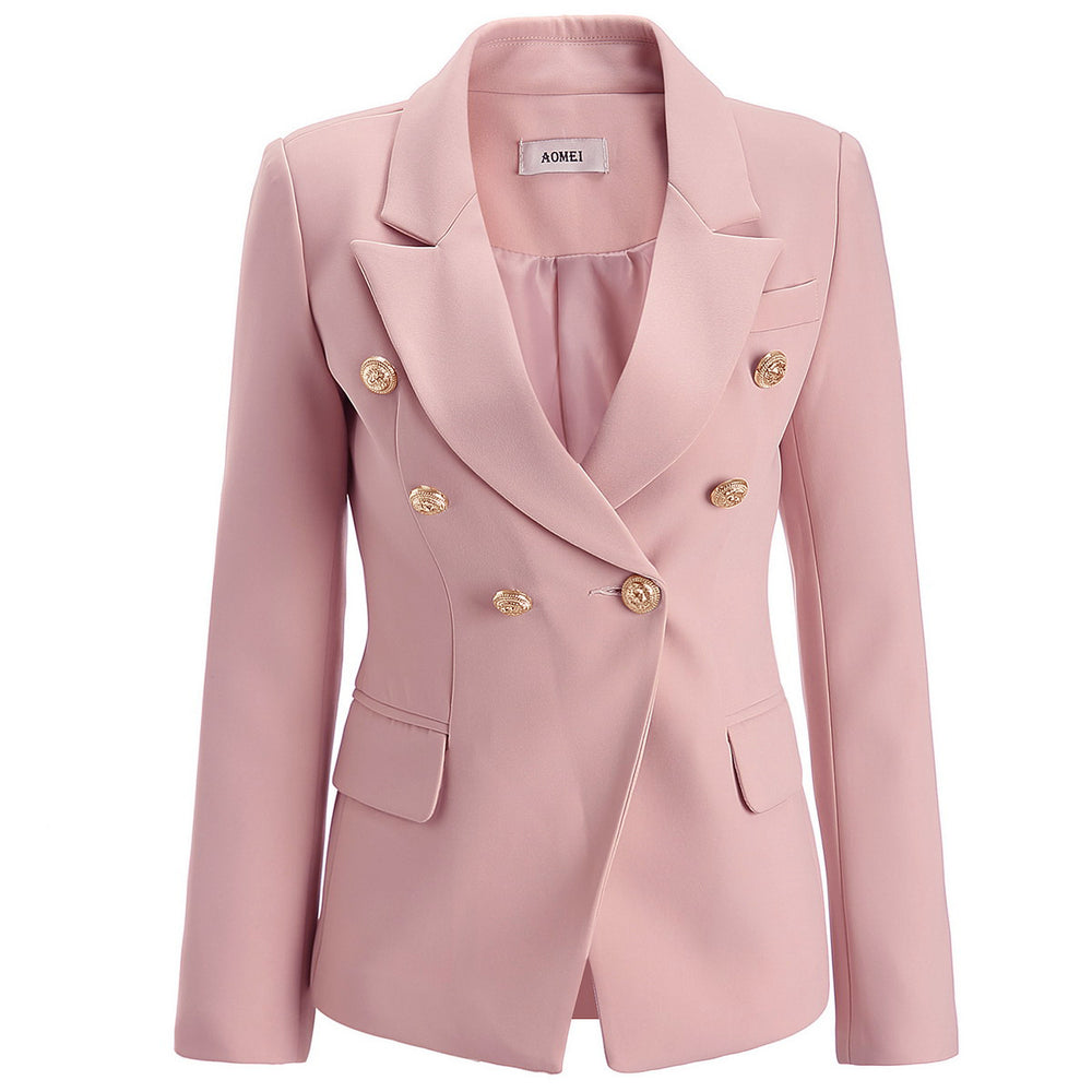 European and american double-breasted blazer - metal button, slim fit, slimming, professional commute, fashionable blazer