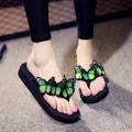 Women's summer fashion slippers - mid-heel, non-slip, embroidered bow, handmade summer flip-flops