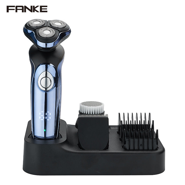 Rotate floating three-blade electric shaver, razor, sideburn trimmer, digital display, full body washable, full body washable