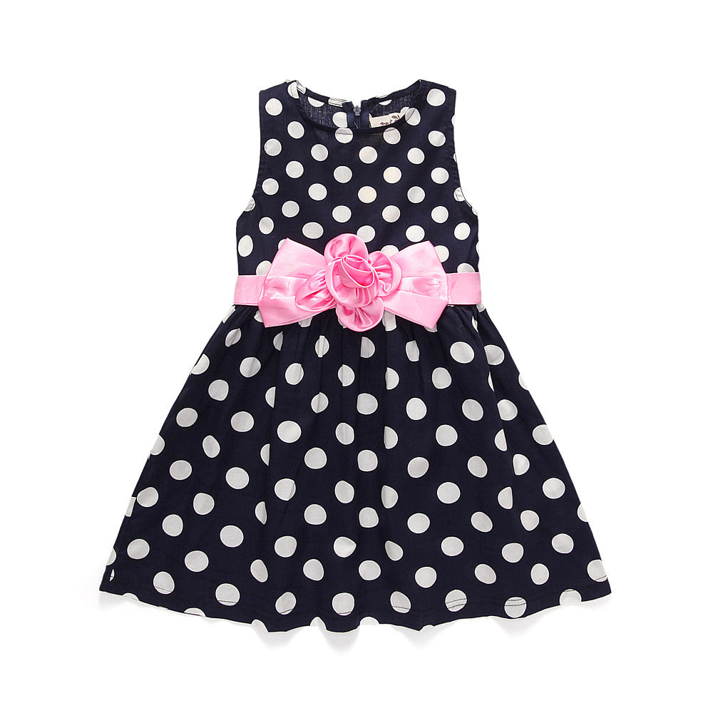 Bd summer collection: korean style sleeveless polka dot dress for girls - original export overstock, wholesale children's dresses