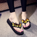 Women's summer fashion slippers - mid-heel, non-slip, embroidered bow, handmade summer flip-flops