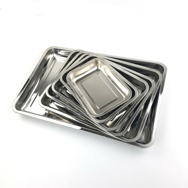 Thickened304 stainless steel tray rectangular steamed rice roll steamed rice square plate grilled fish plate dumpling plate barbecue iron plate
