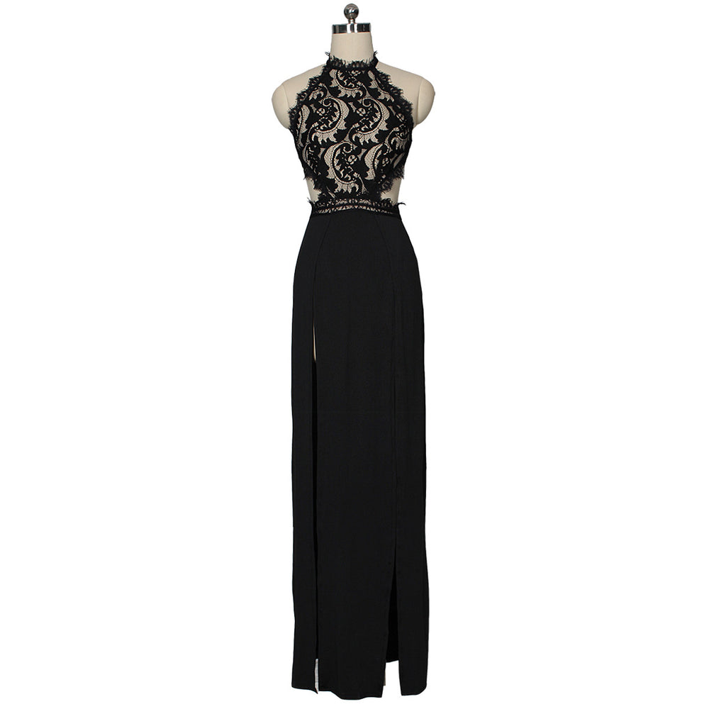 european and american sexy see-through lace backless high-slit dress - hot selling evening gown on  and