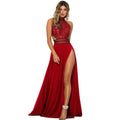 european and american sexy see-through lace backless high-slit dress - hot selling evening gown on  and