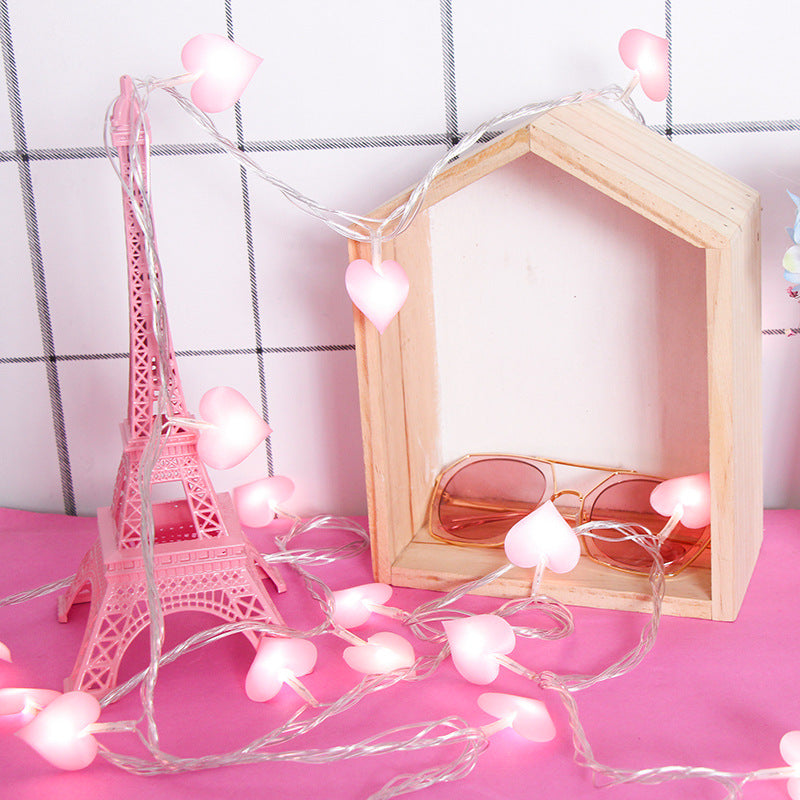 LED pink love light string girl heart room decoration flashing light soft sister dormitory peach heart fabric prop small lantern