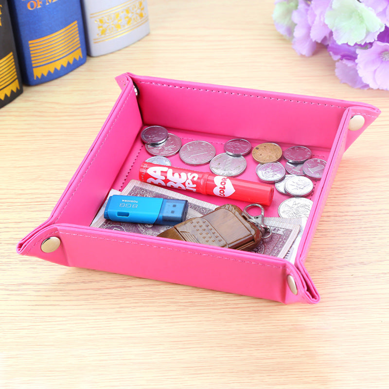 Solid color leather storage tray, desktop small change tray, office desktop finishing box, household daily PU storage box wholesale