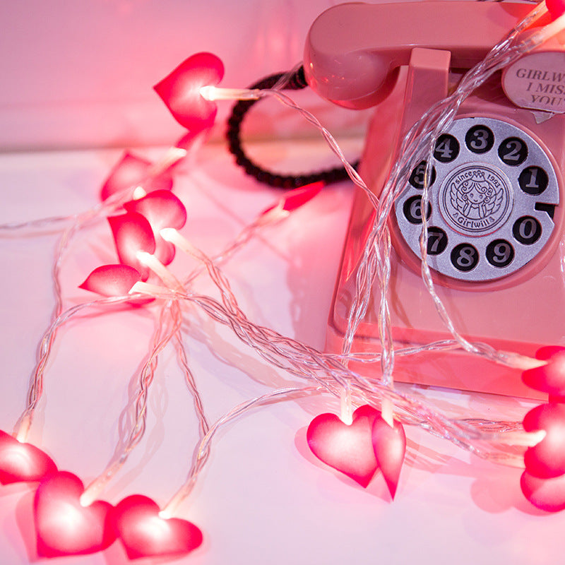 LED pink love light string girl heart room decoration flashing light soft sister dormitory peach heart fabric prop small lantern