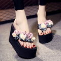 Shimmer chic women's summer flip-flops 11cm - super high heel thong sandals, trendy floral beach slippers