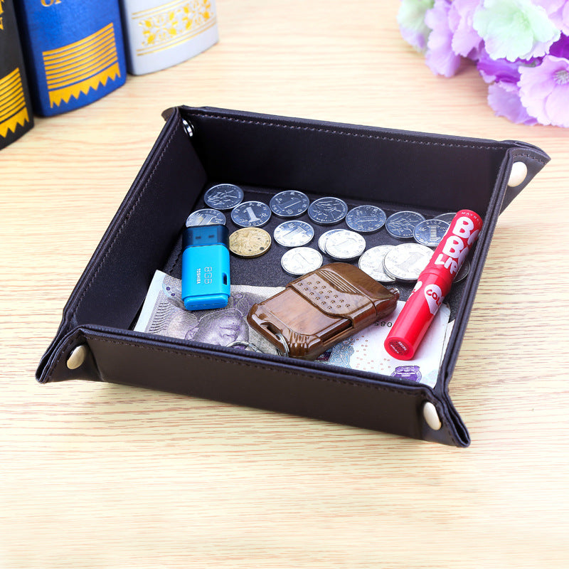Solid color leather storage tray, desktop small change tray, office desktop finishing box, household daily PU storage box wholesale