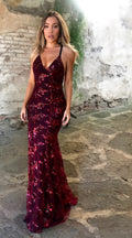 new arrival: cross-border european & american women's clothing -  &  dress: spaghetti strap v-neck backless sequin tie-up gown