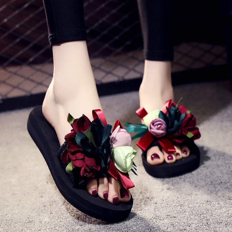 Shine jiao 6cm women's summer fashion flip-flops - thick-soled, non-slip, beach sandals for vacation and outdoor wear